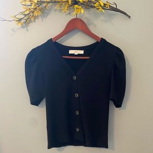 Ribbed Puff Sleeve Button Top